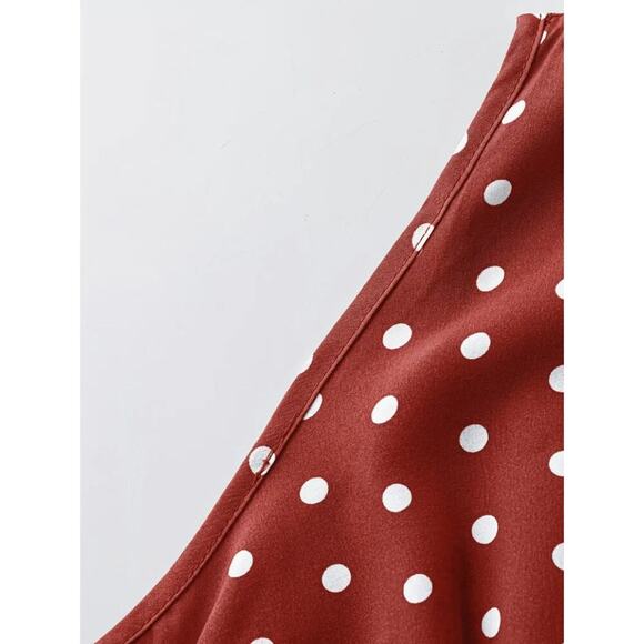 Plus Size Polka Dot Dress 4XL Deep V Neck Fit and Flare Red US 20 - Picture 9 of 12
